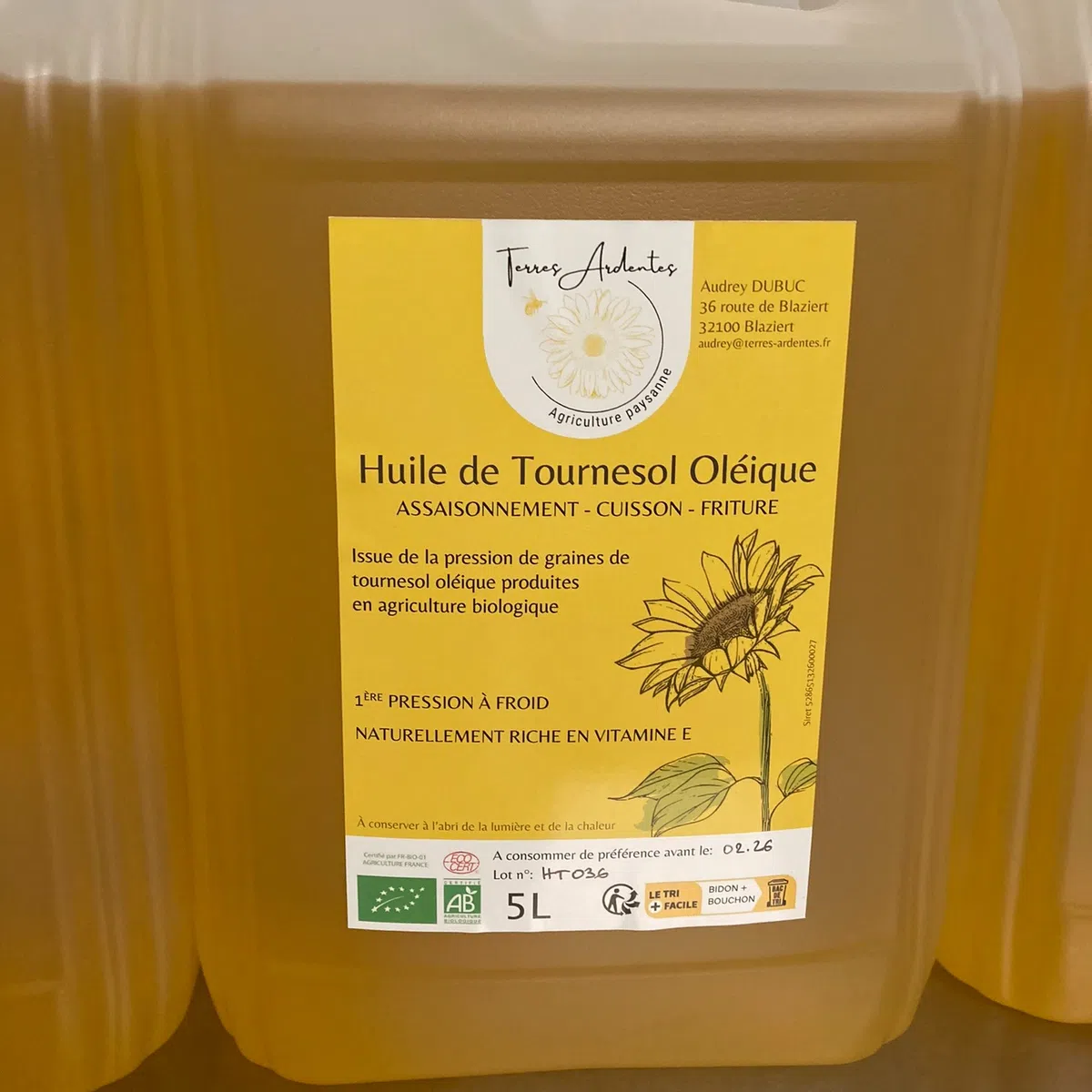 Terres Ardentes Huile de Tournesol Oléique 5L – Oils – Martigane